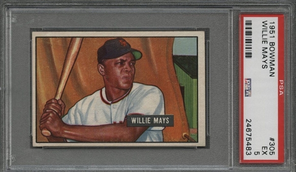 1951 Bowman #305 Willie Mays Rookie Card - PSA EX 5